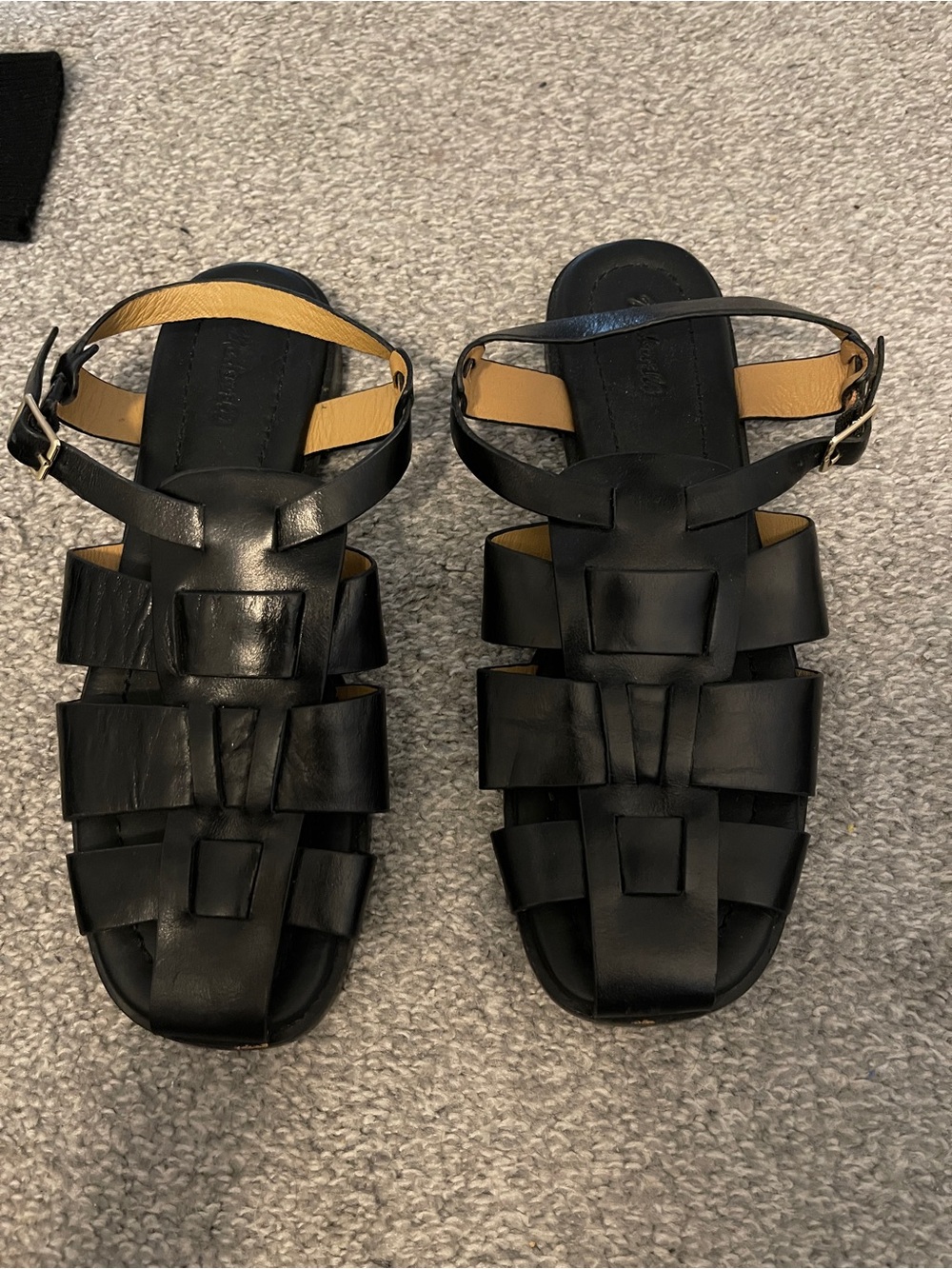 Madewell Black Leather Woven Slide Sandals